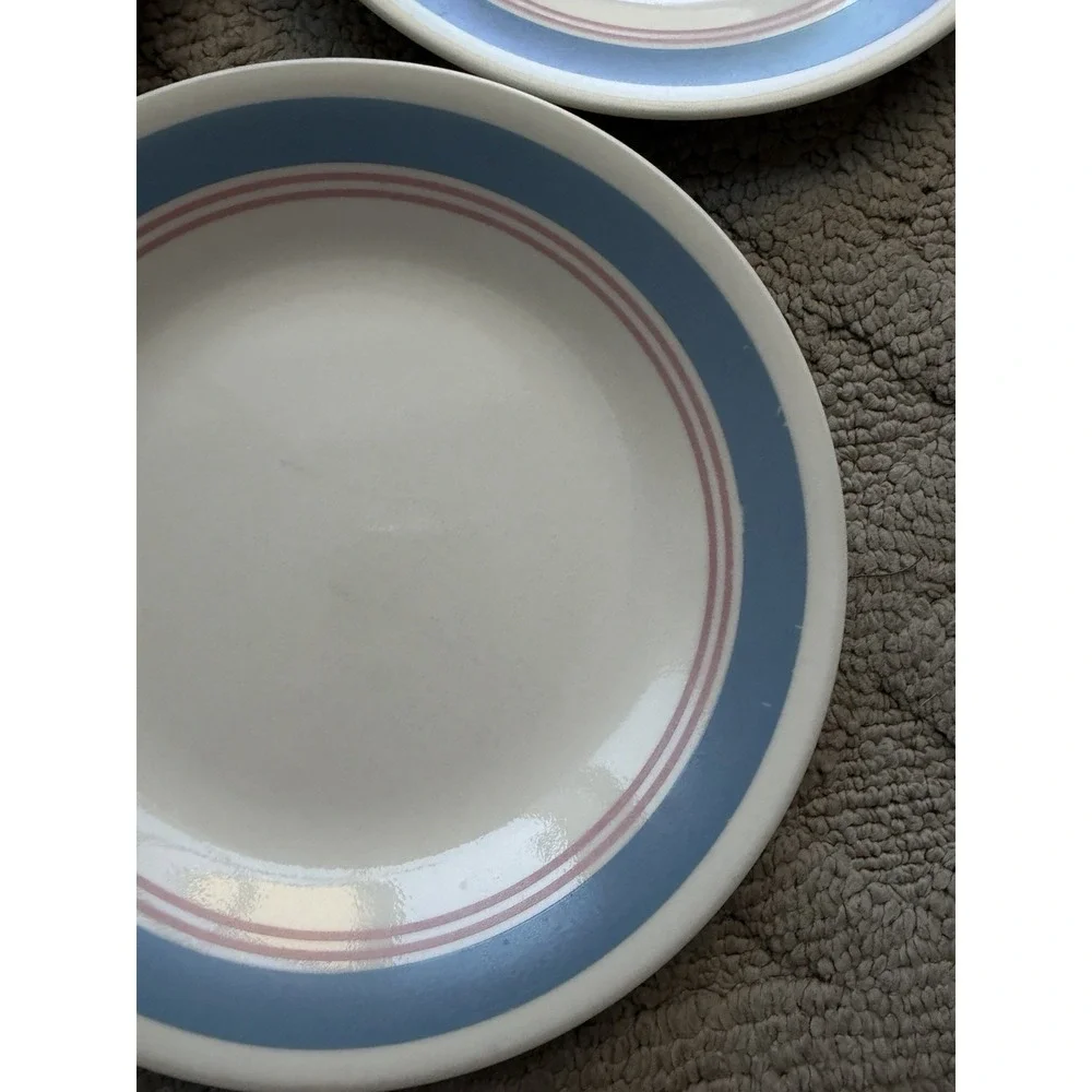 Corelle Colonial Blue Bread Plate Set of3 With Blue Border W/Pink Inner Rings